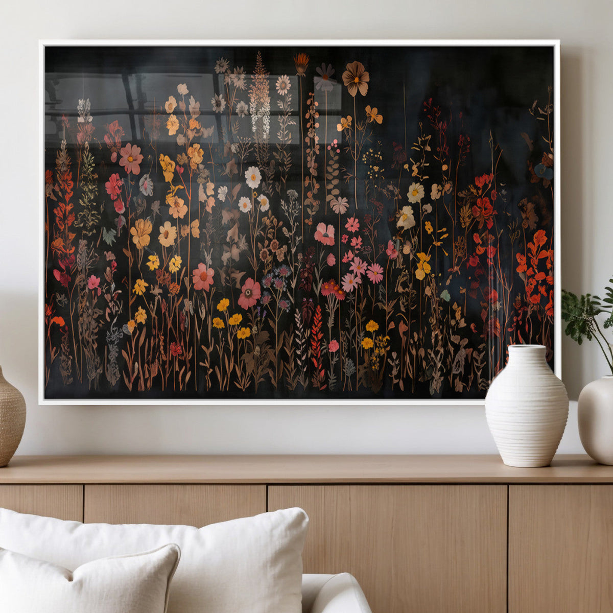Large Floral Painting Print Illustration Flowers Canvas Wall