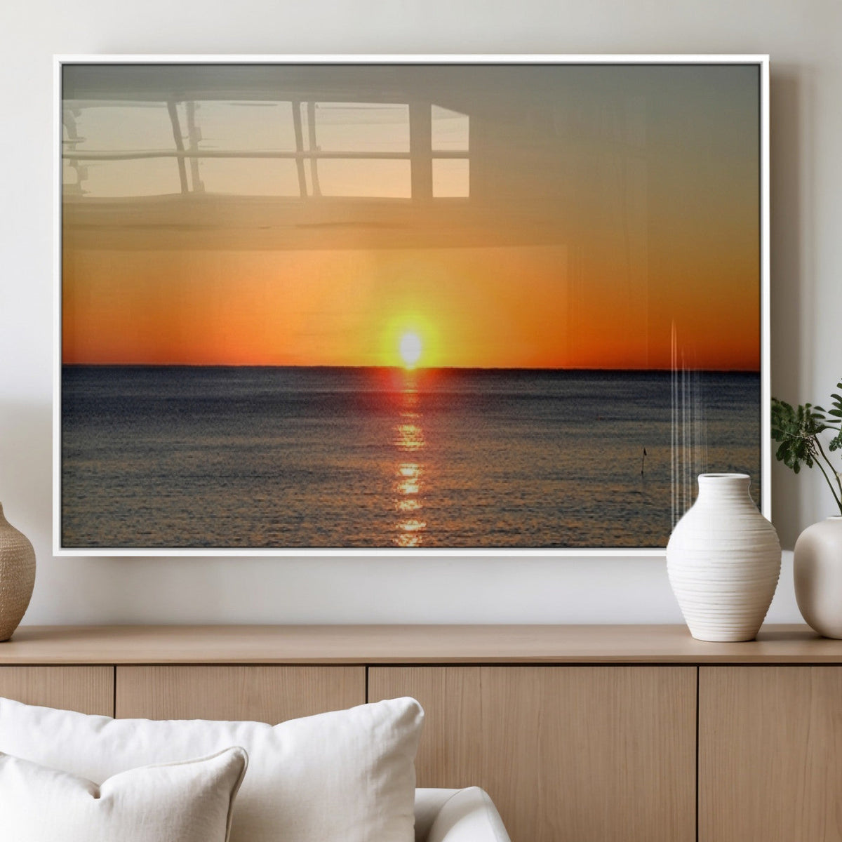 Golden Horizon Sunset Over Ocean Wall Art Canvas Print –
