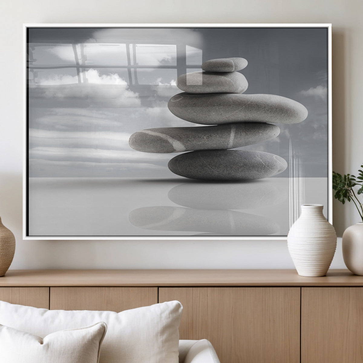 Still Life Black and White Zen Stones Wall Art Canvas,