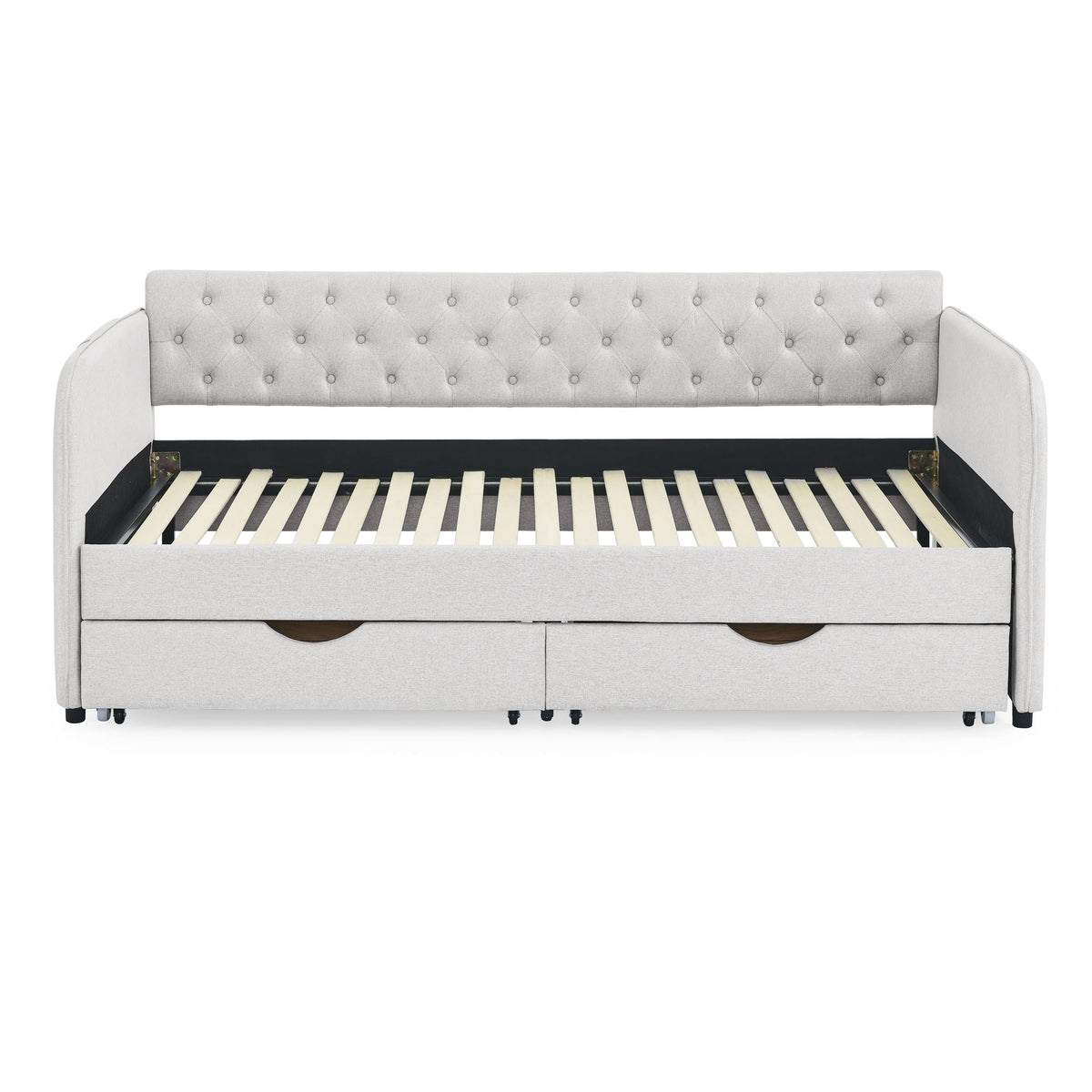 Daybed With Trundle And Storage Drawers, Flat Arms With Pocket