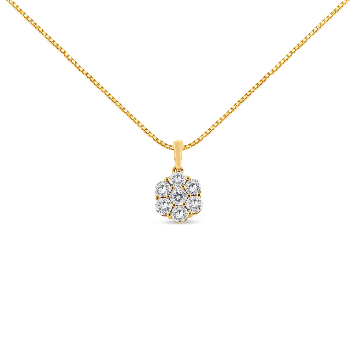 14K Yellow Gold 2.00 Cttw Brilliant Round-Cut Diamond 7 Stone Flower Cluster 18" Pendant Necklace (H-I Color, SI2-I1 Clarity)