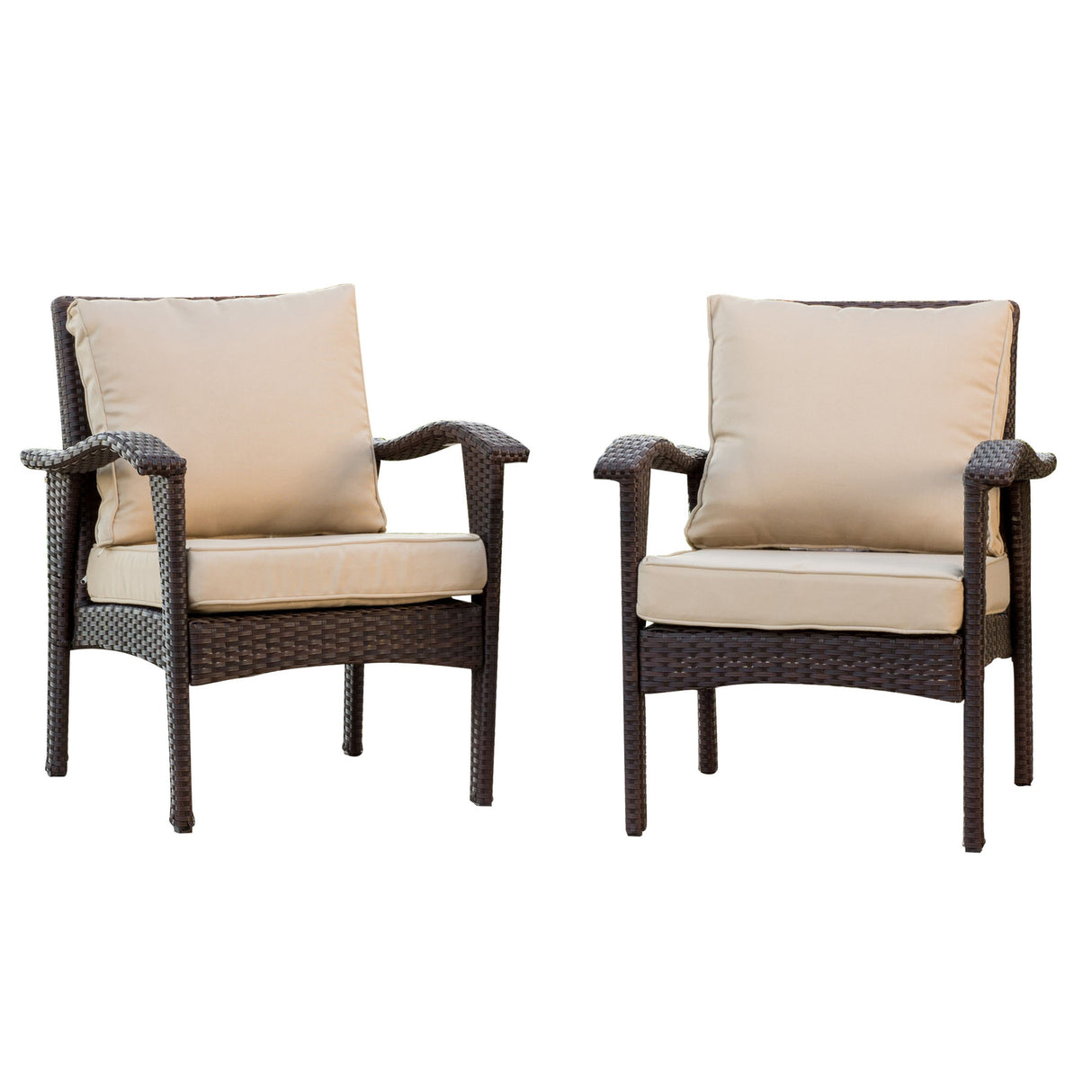 HONOLULU Brown Club Chair Set of 2 with Weather-Resistant Wicker Finish and Cushions