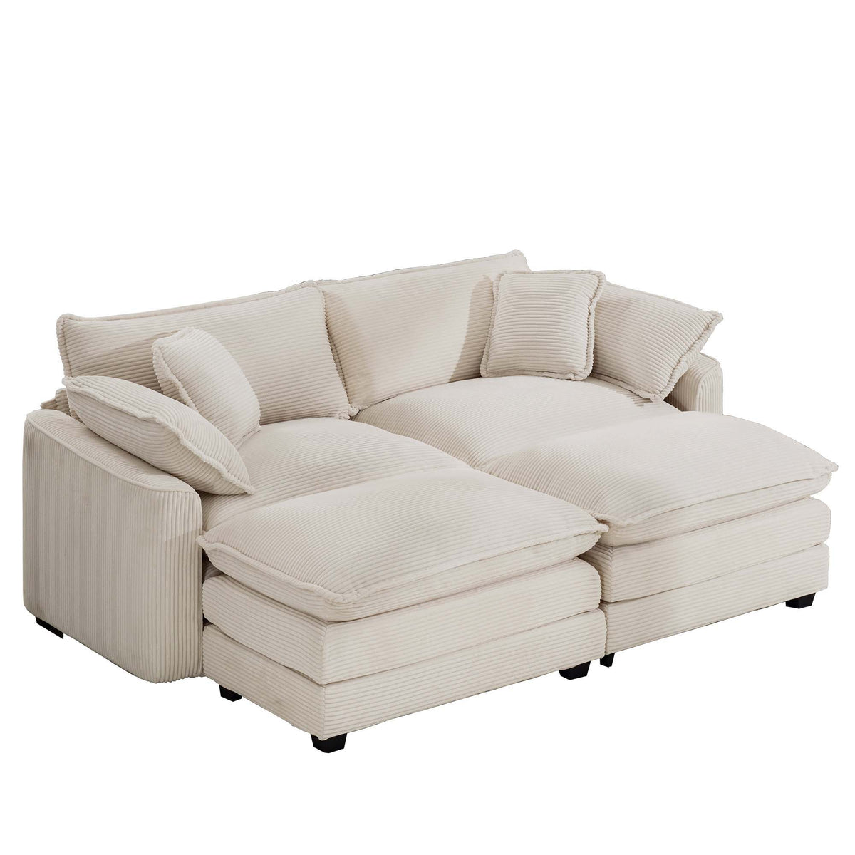 Modern Modular Cushion Sofa Set with Ottoman - Fabric, Multiple Colors