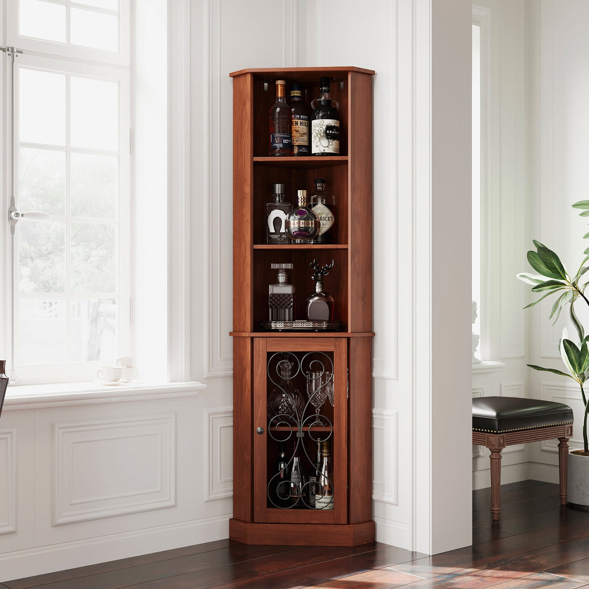 Tall Corner Bar Cabinet with Storage