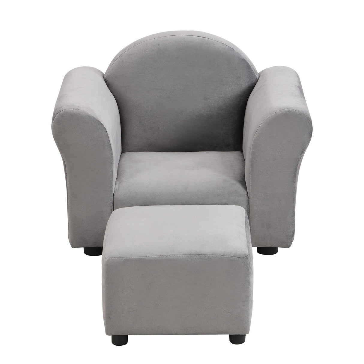 Kids Gray Velvet Upholstered Chair with Ottoman