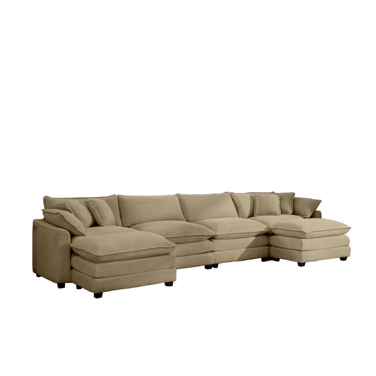 Modern Oversized Modular Cushion Sofa With Ottoman, Low Back, Deep Seating Sofa Set