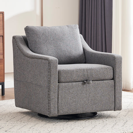 Linen-Fabric-360°-Swivel-Accent-Chair-with-Upholstered--Gray-Accent-Chairs