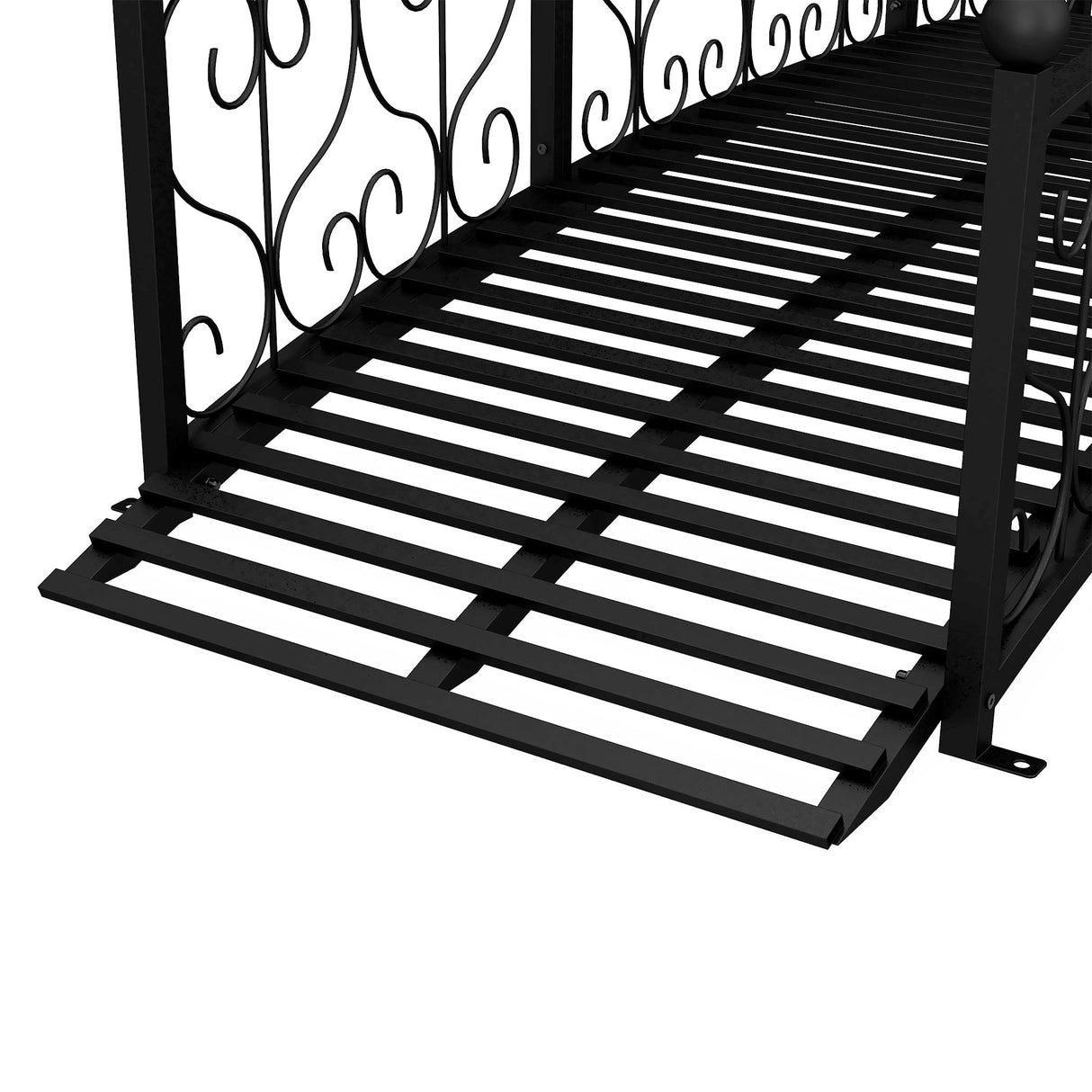 Outsunny 7' Metal Arch Garden Bridge with Safety Siderails, Decorative Arc Footbridge with Delicate Scrollwork 'S' Motifs for Backyard Creek, Stream, Fish Pond, Black