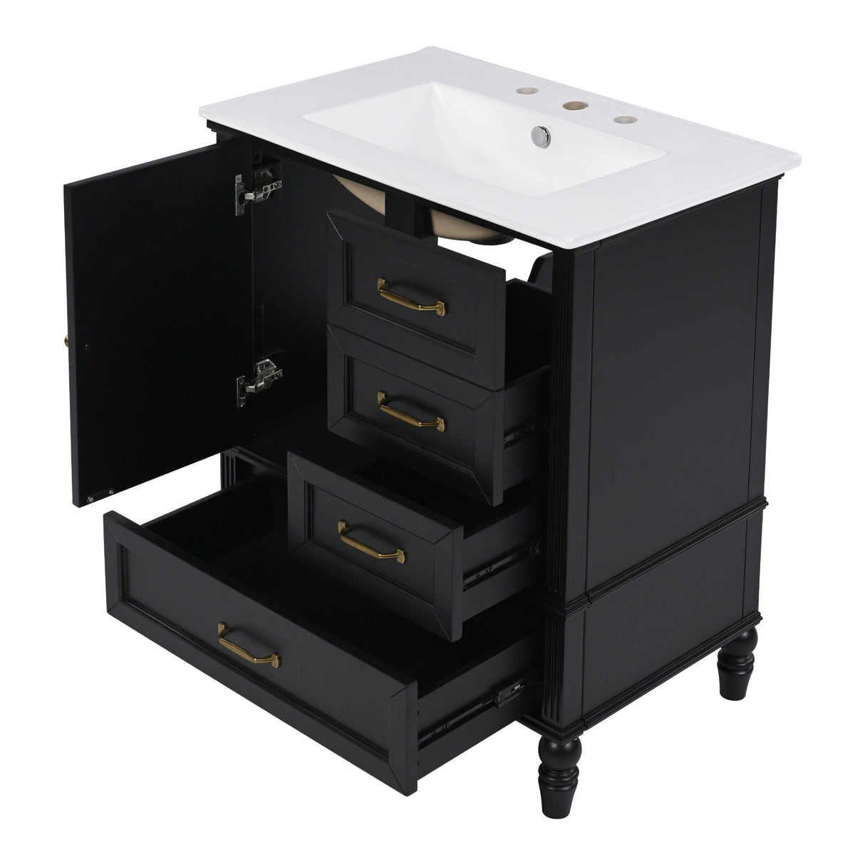 30" Bathroom Vanity With Sink, 3 Drawers, Adjustable Feet