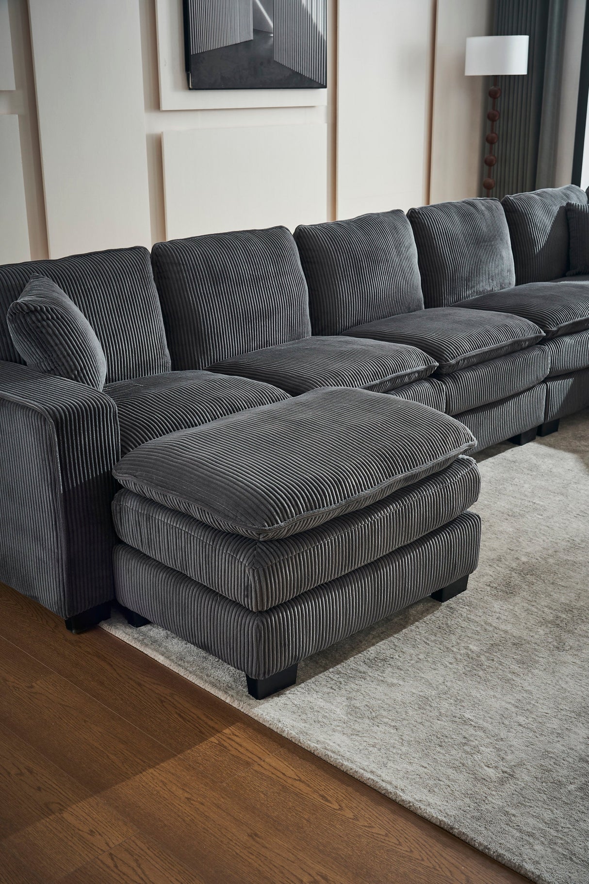 Modern U Shaped 6-Seat Sectional Sofa Couch with Ottoman