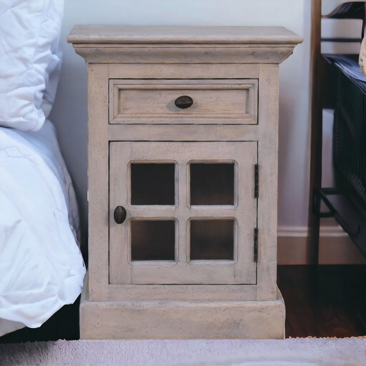 Glazed Bedside Table - Stone White
