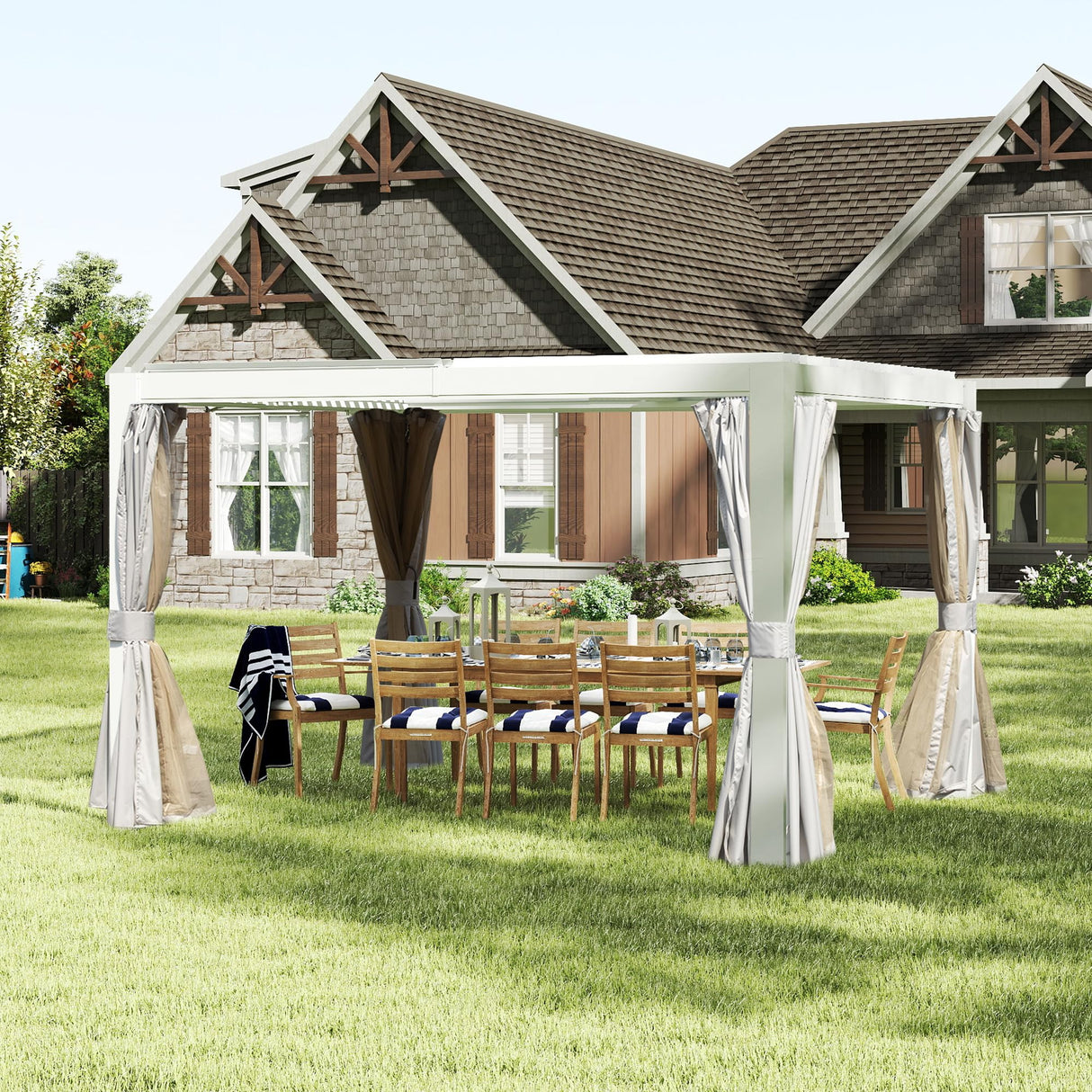 10x12 FT Outdoor Louvered Pergola with Adjustable Louvers - White