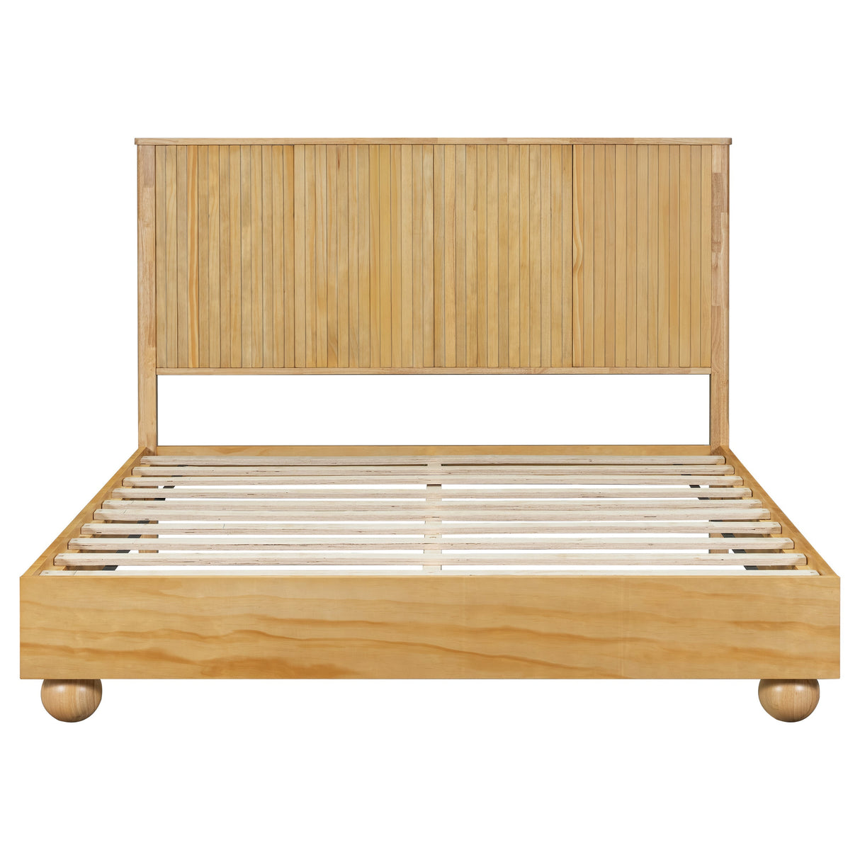 Natural Queen Size Wood Bed Frame With Reeded Headboard