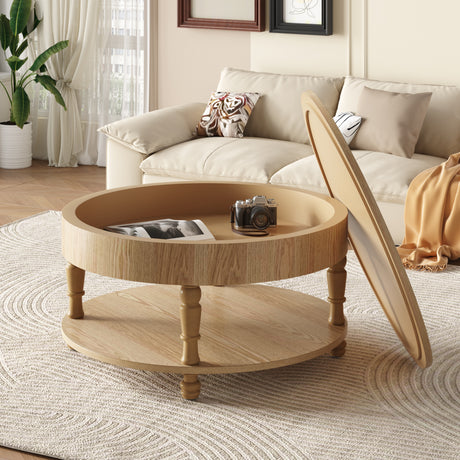 Coffee-Table-with-Dual-Storage-for-Living-Room,-31.5'-Modern-Round-Coffee-Table-with-Storage-and-Hidden-Compartment,-Adjustable-Leveling-Feet,-Easy-Assembly(Natrual-Wood)-Coffee-Tables-and-End-Tables
