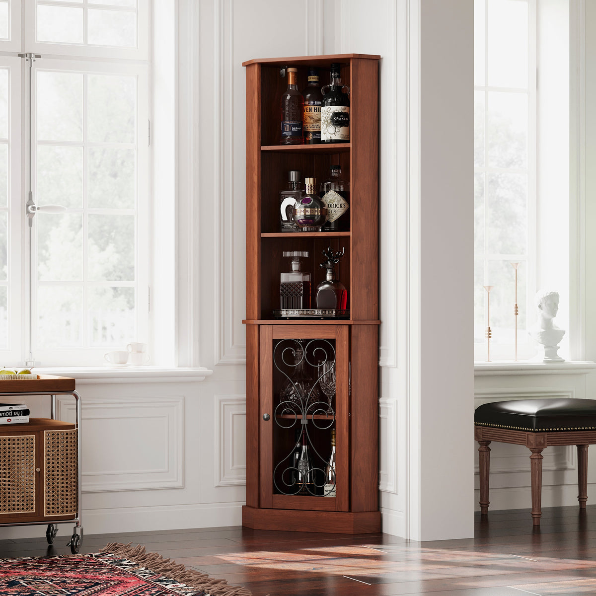 Tall Corner Bar Cabinet with Storage