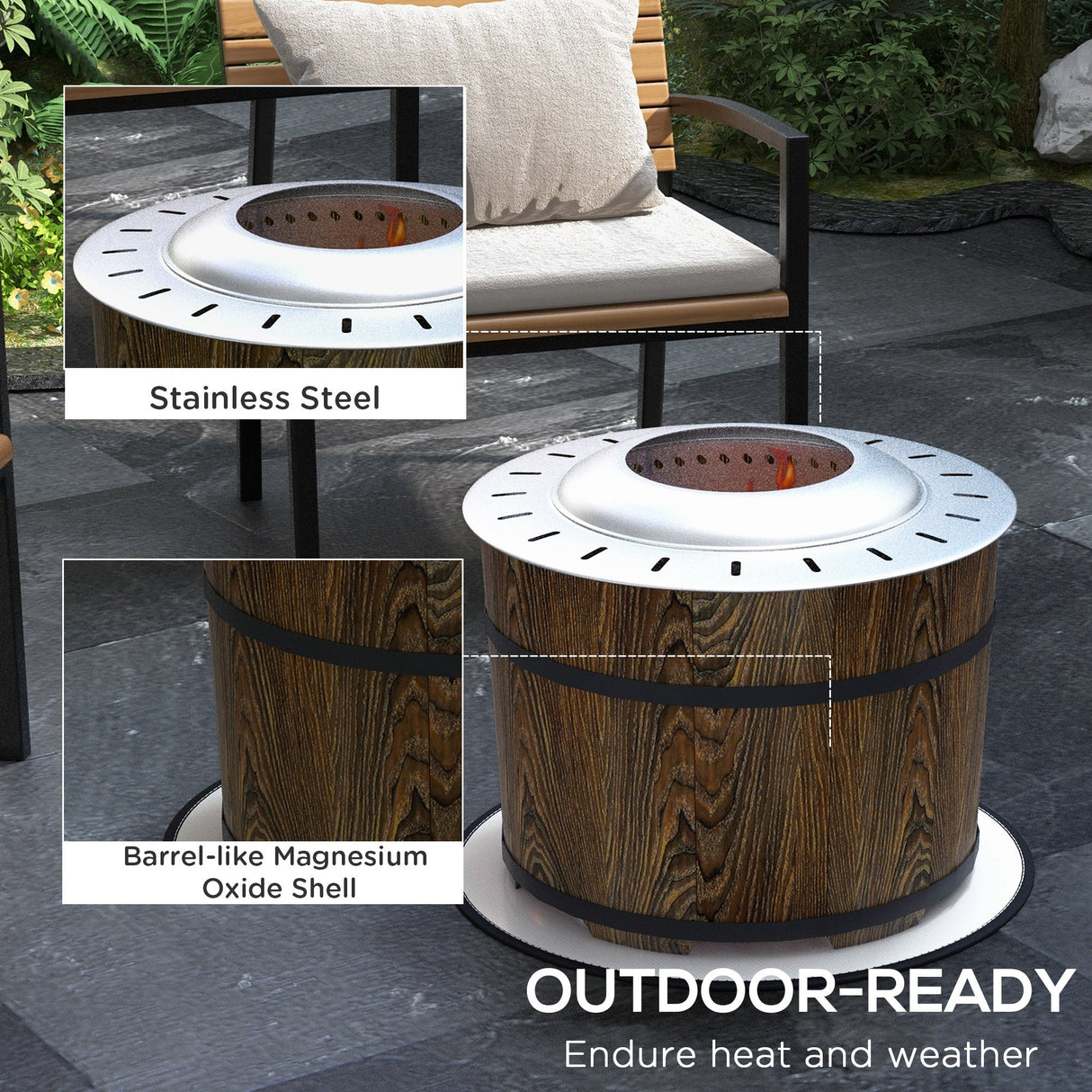 Smokeless Fire Pit with Fireproof Mat 20' Barrel Style Portable Wood Burning Firepit