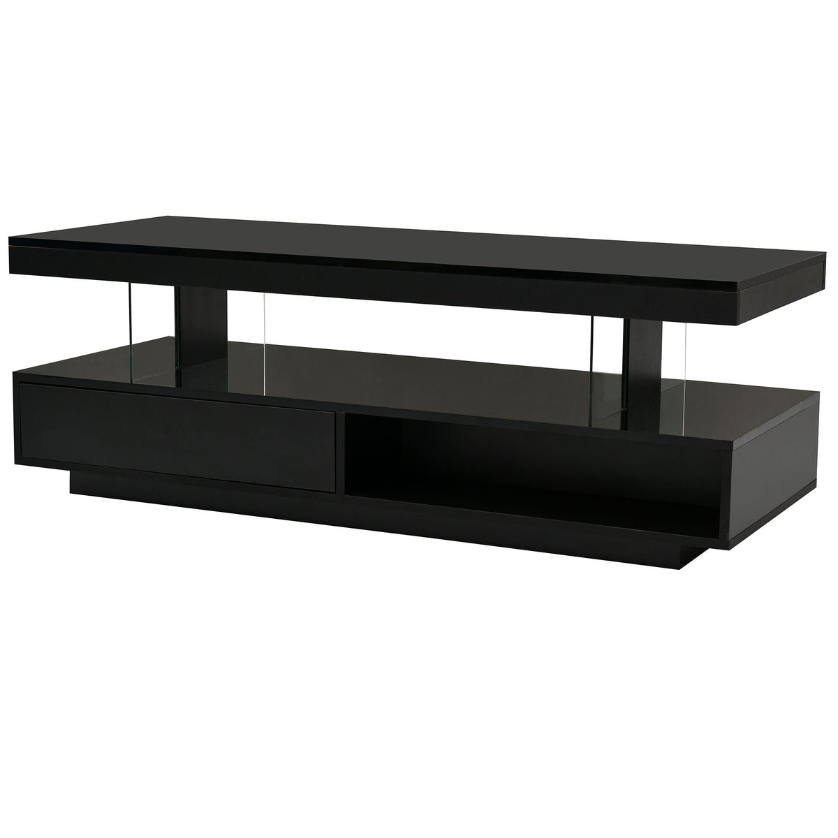 LED Coffee Table with 2 Drawers and Display Shelves - Black or White
