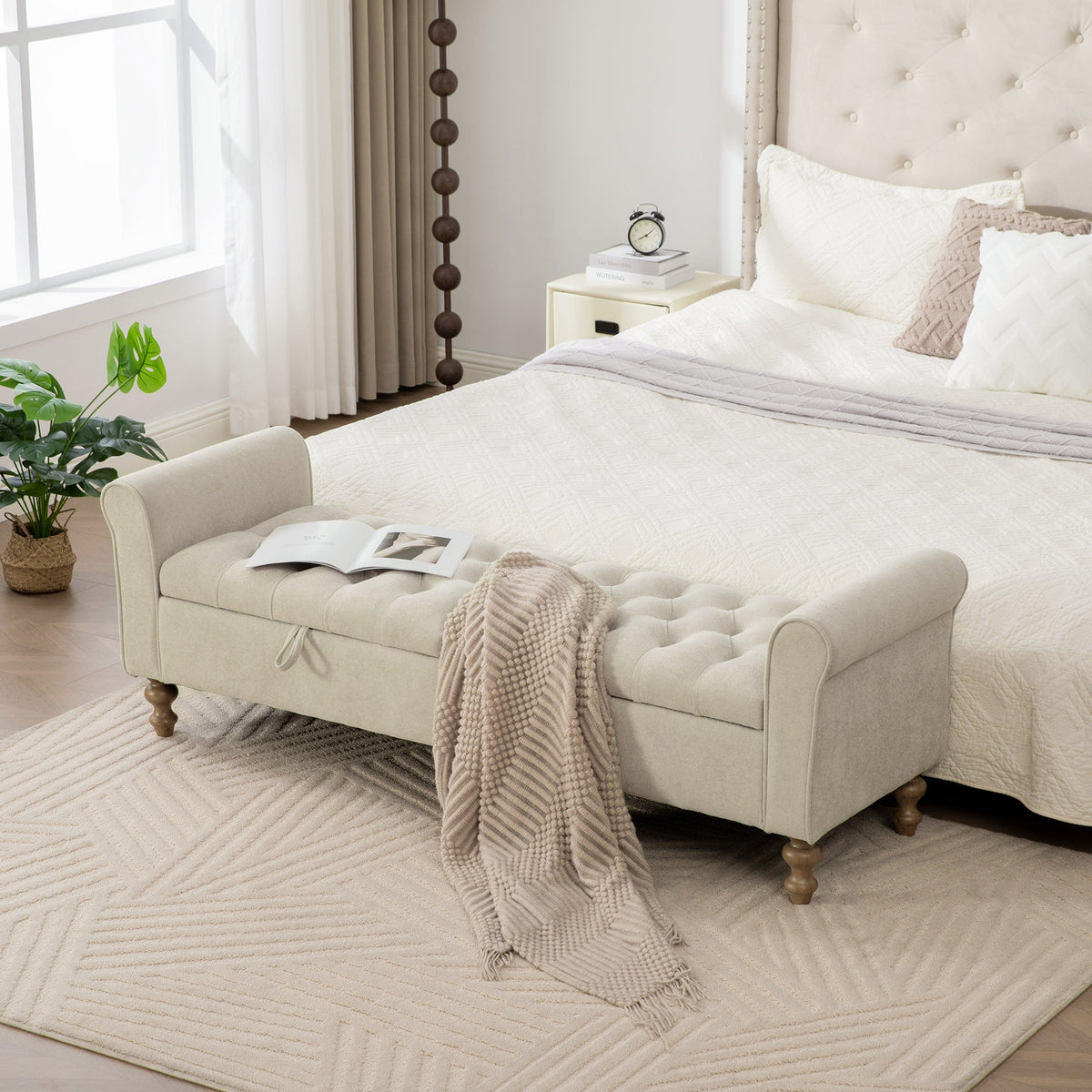65.75" Wide Modern Upholstered Storage Bench