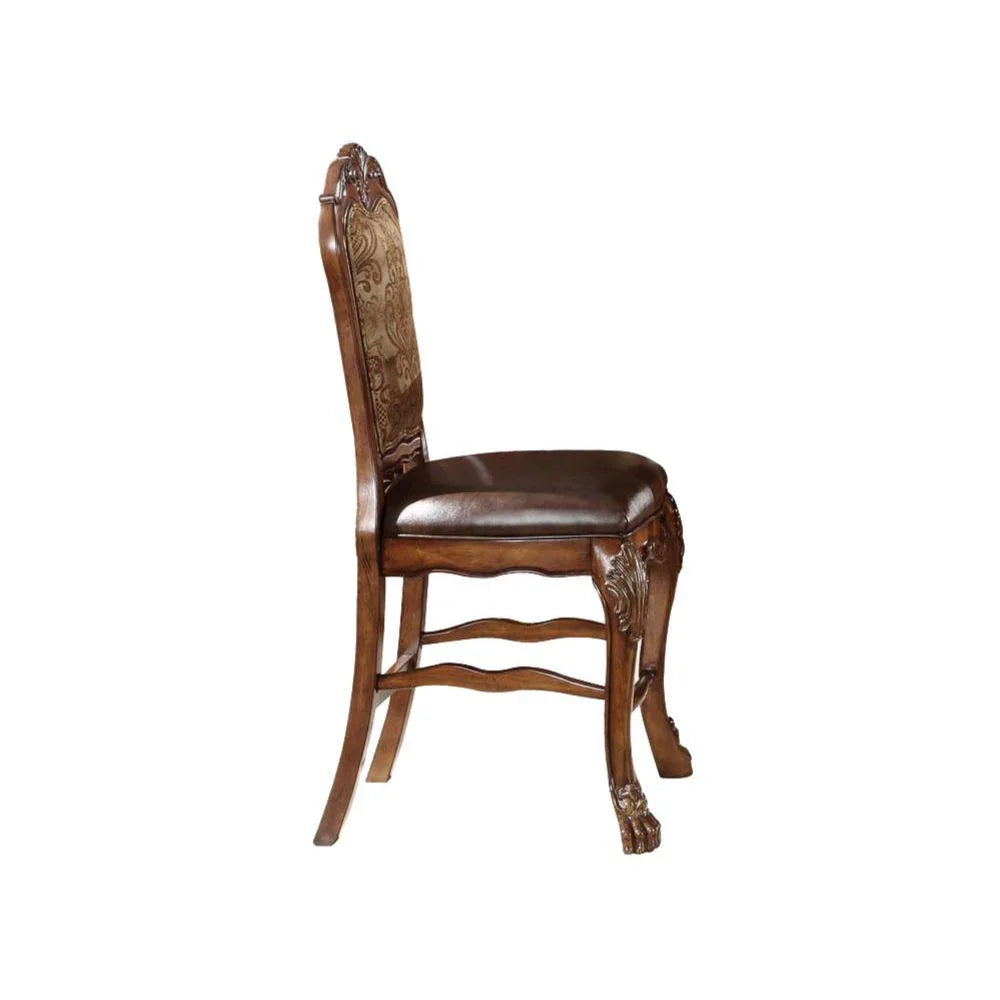 Dresden - Counter Height Chair (Set of 2) - Vintage Synthetic Leather Seat & Floral Fabric Back & Cherry Oak