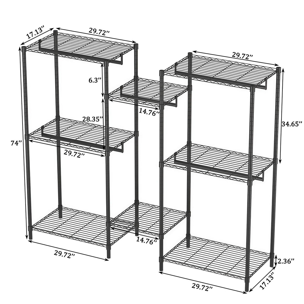 Heavy Duty Garment Rack with Adjustable Shelves and Rails - Black