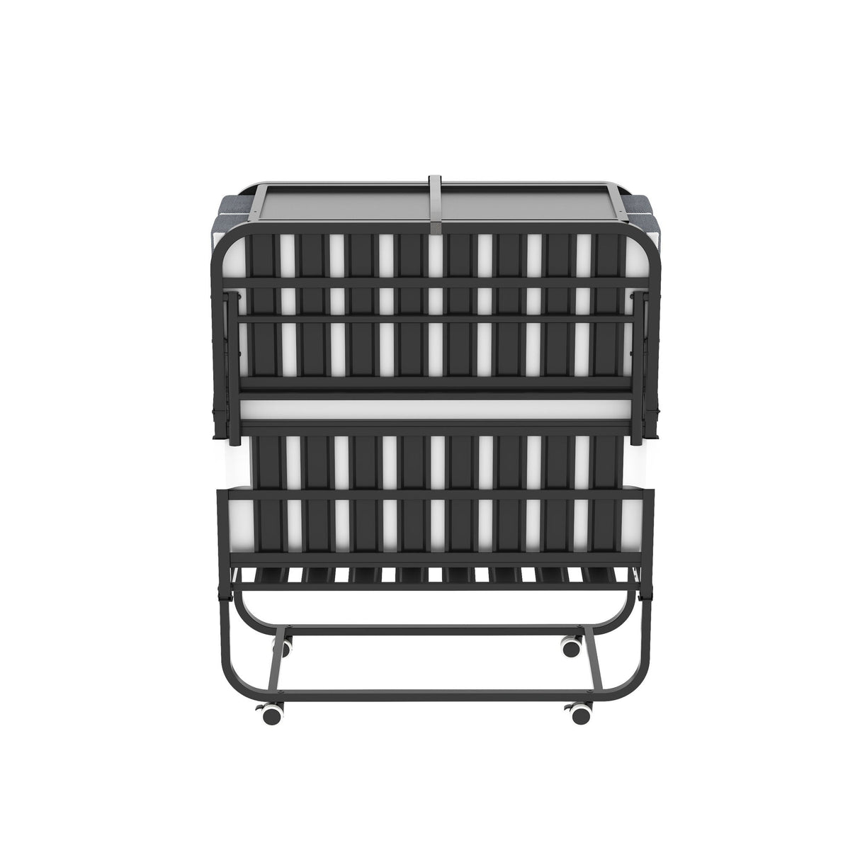 Twin Adjustable Headboard Folding Bed With Memory Foam Mattress, Heavy-Duty Frame Cot For Tall People, Portable Guest On Wheels - Black