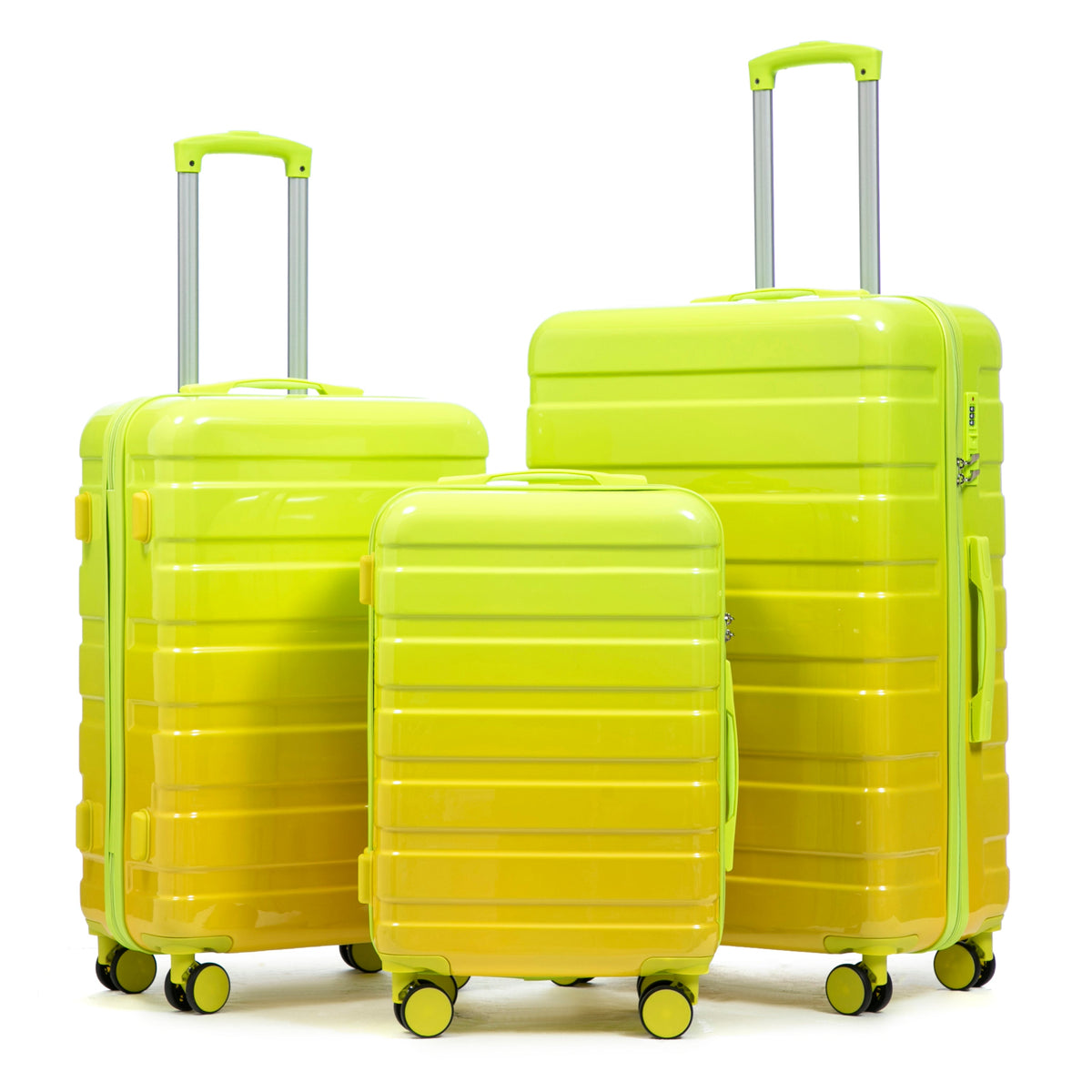 PC Spinner Wheel Luggage Set with 360° Wheels - Green + Yellow