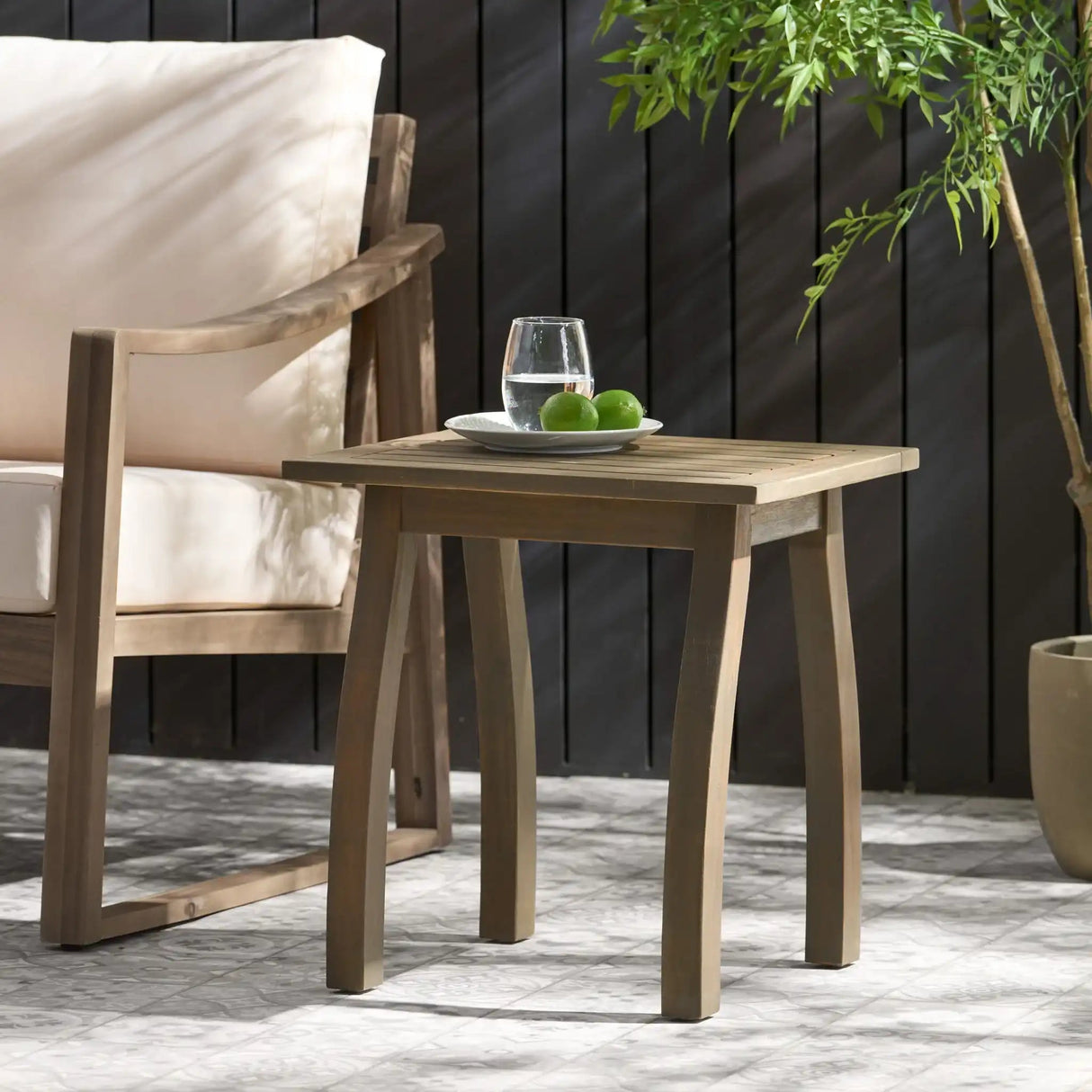 Kinesis Outdoor Side Table with Slatted Top and Wood Frame