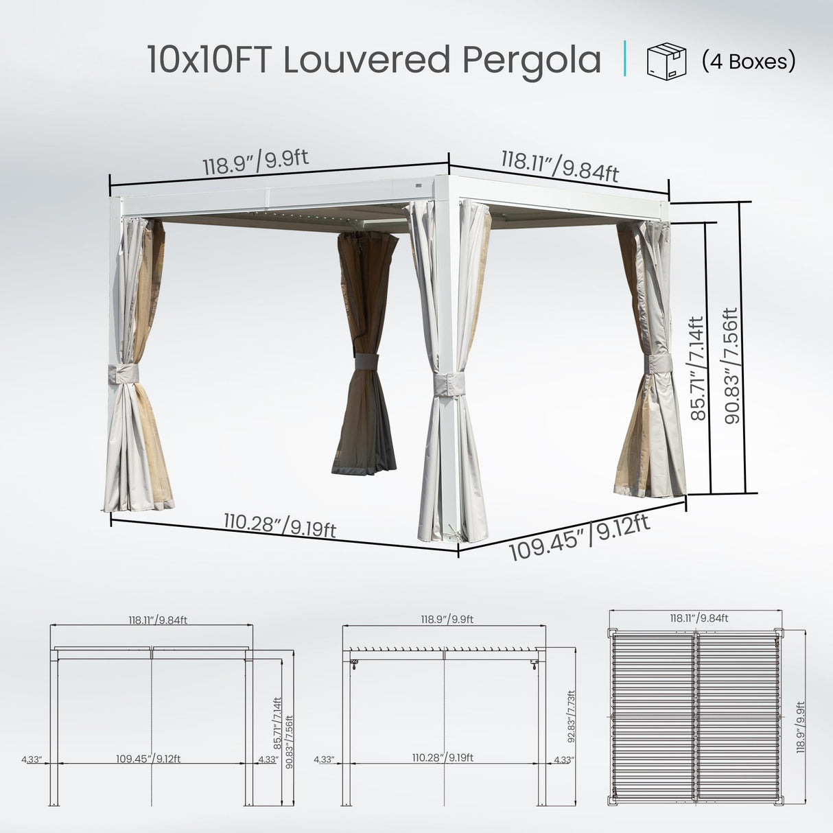 10x10 FT Outdoor Louvered Pergola with Adjustable Louvers