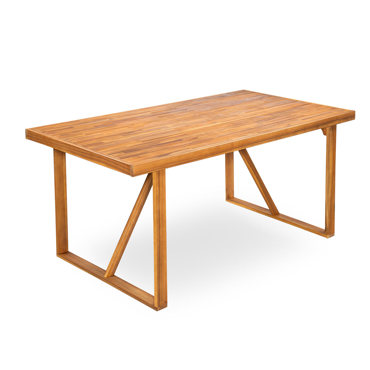 7 Pieces Acacia Wood Outdoor Dining Set, Modern 6 Chairs & 1 Large Table