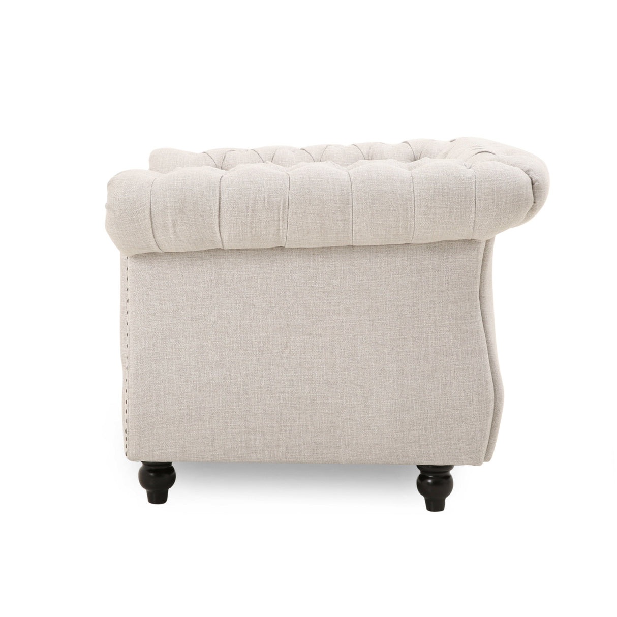Chesterfield Club Chair Velvet Fabric Beige with Birch Wood Legs