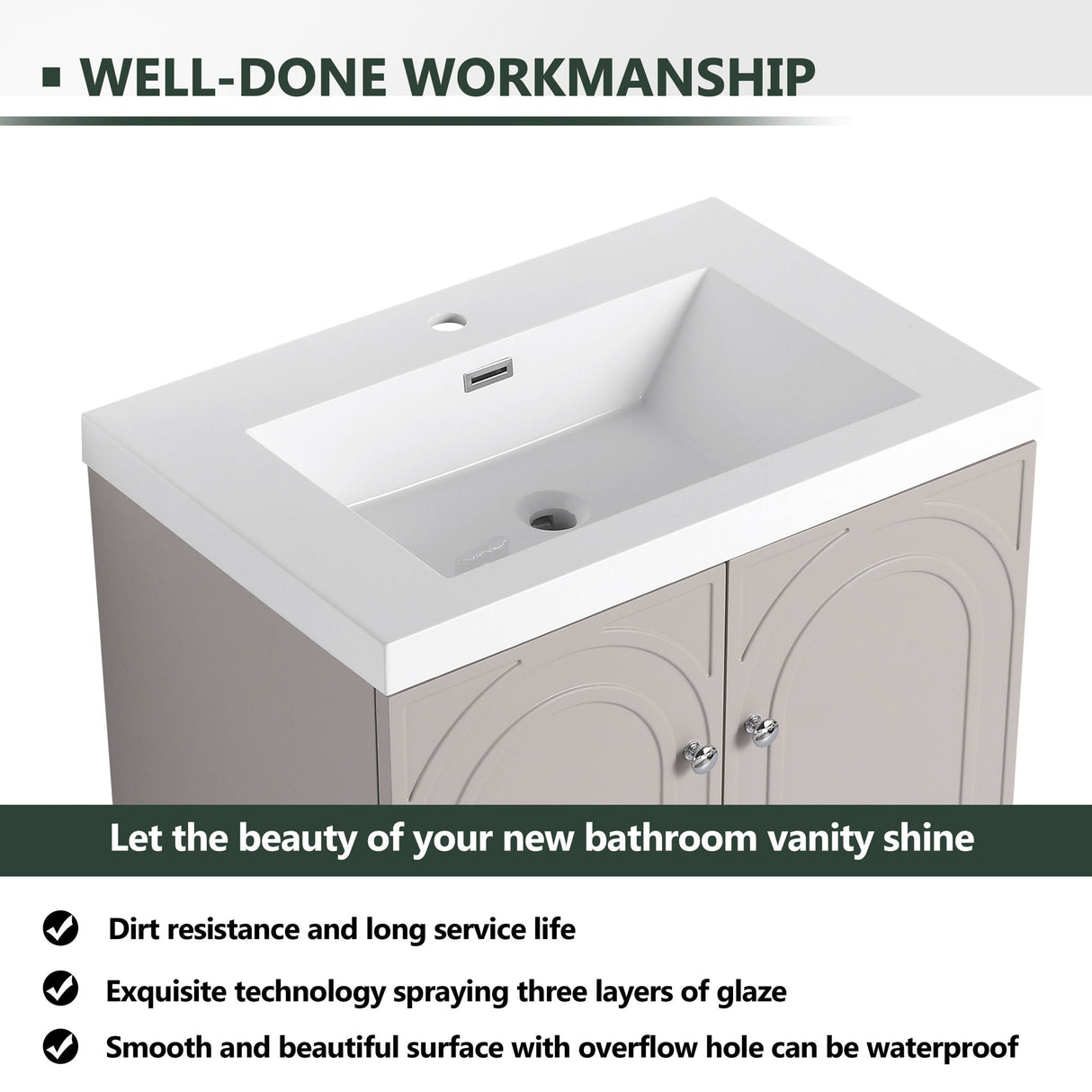 Contemporary Freestanding Bathroom Vanity With Resin Sink & Soft-Close Cabinet Doors