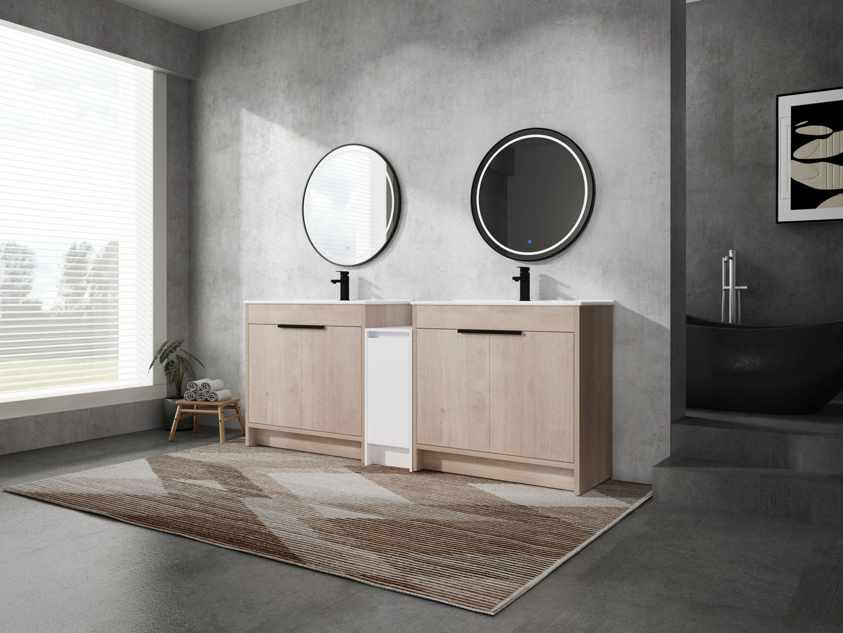84 Inch Freestanding Bathroom Vanity with Ceramic Sink and Storage Cabinets