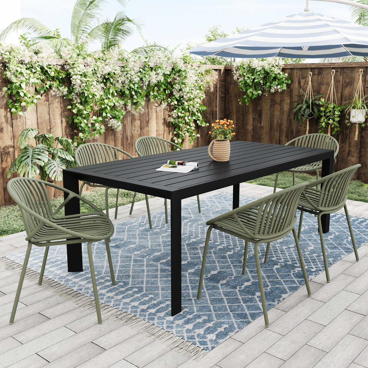 Patio Dining Chairs Stackable Chairs with Breathable Design (Set of 2)