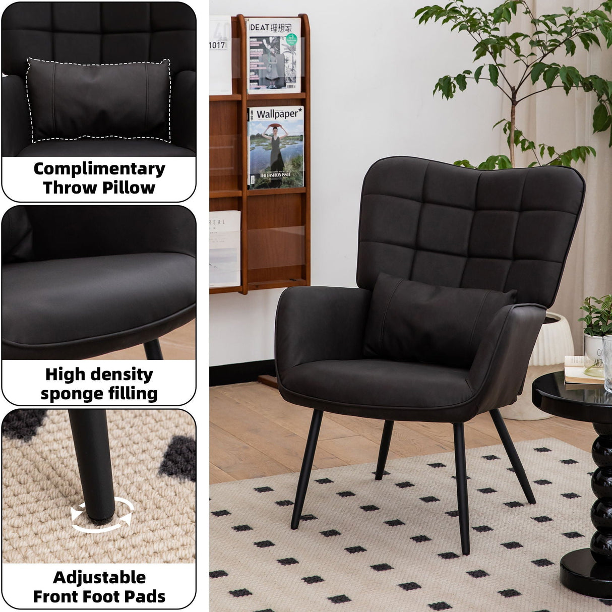 Modern Accent Arm Chair High Back With Metal Legs And Soft Padded