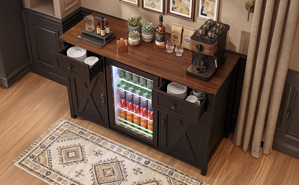 K&K 53.2" Farmhouse Fridge Cabinet with Power Outlet