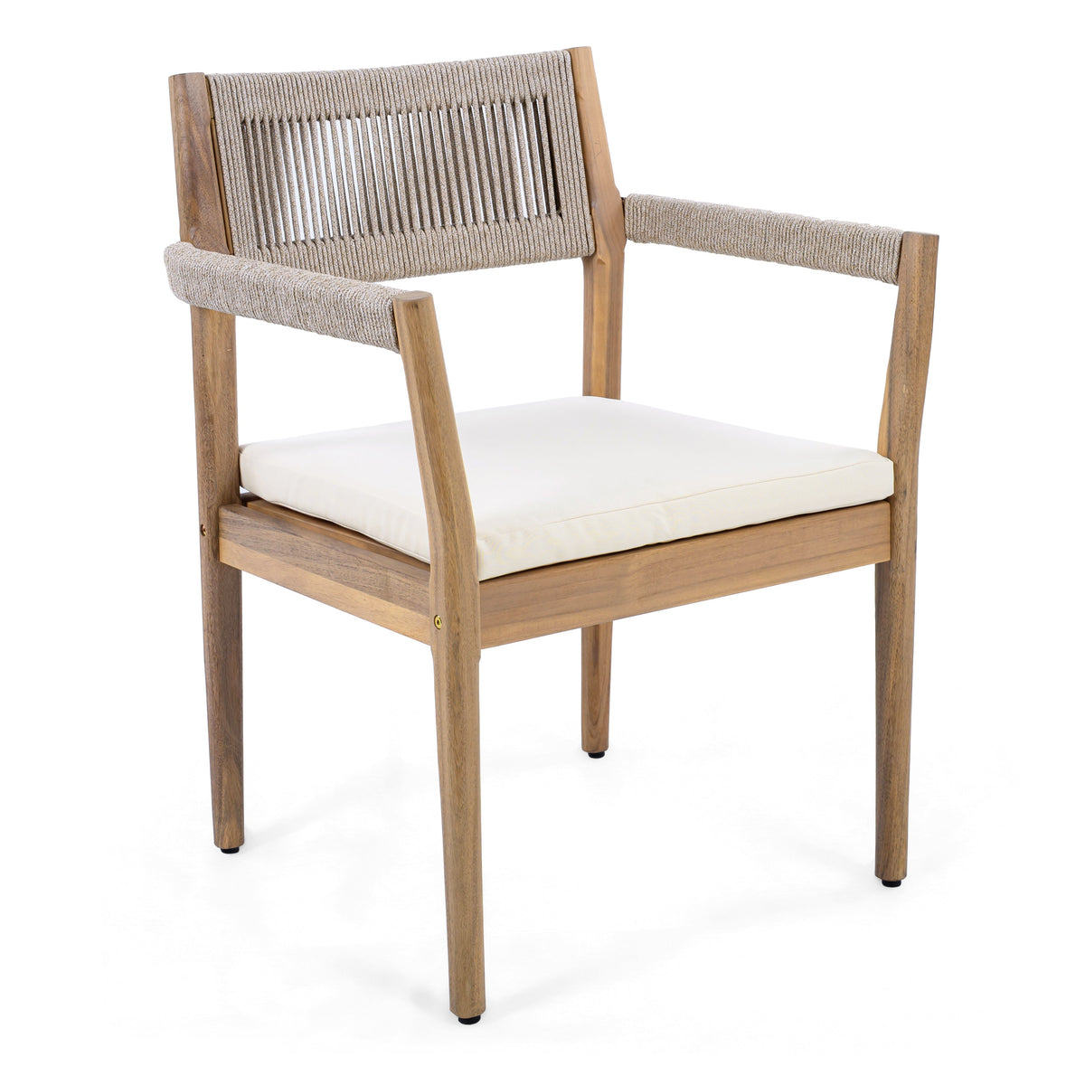 Braided Acacia Wood Outdoor Dining Chairs Set of 4 β Teak Look with Beige Rope & Cream Cushions