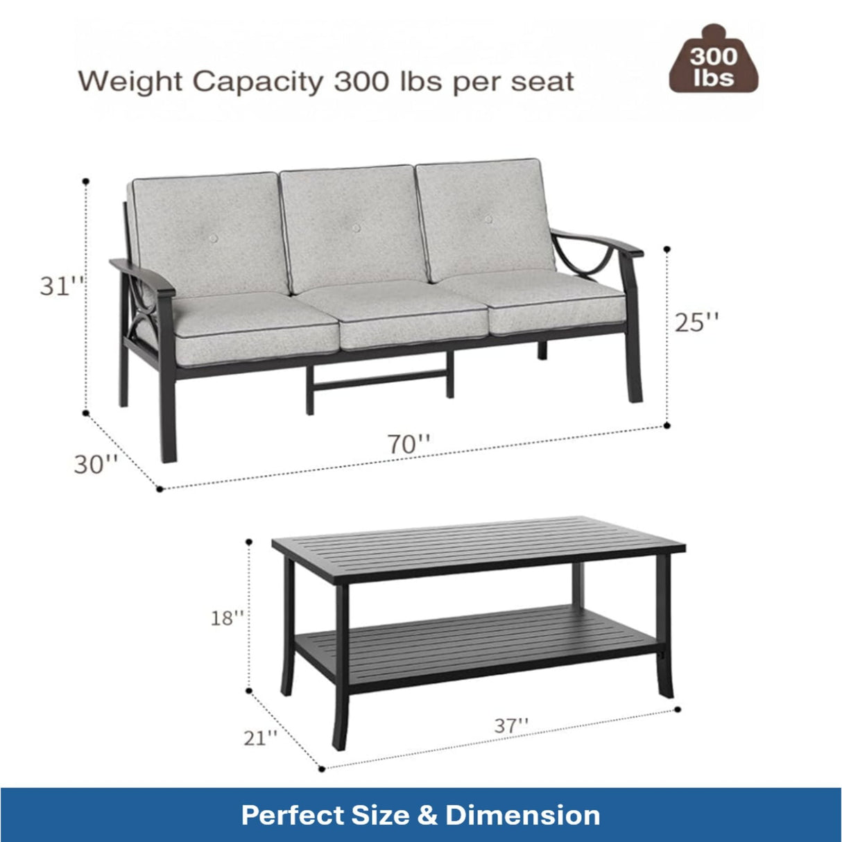 Patio Furniture Set & Coffee Table And Cushions For Backyard