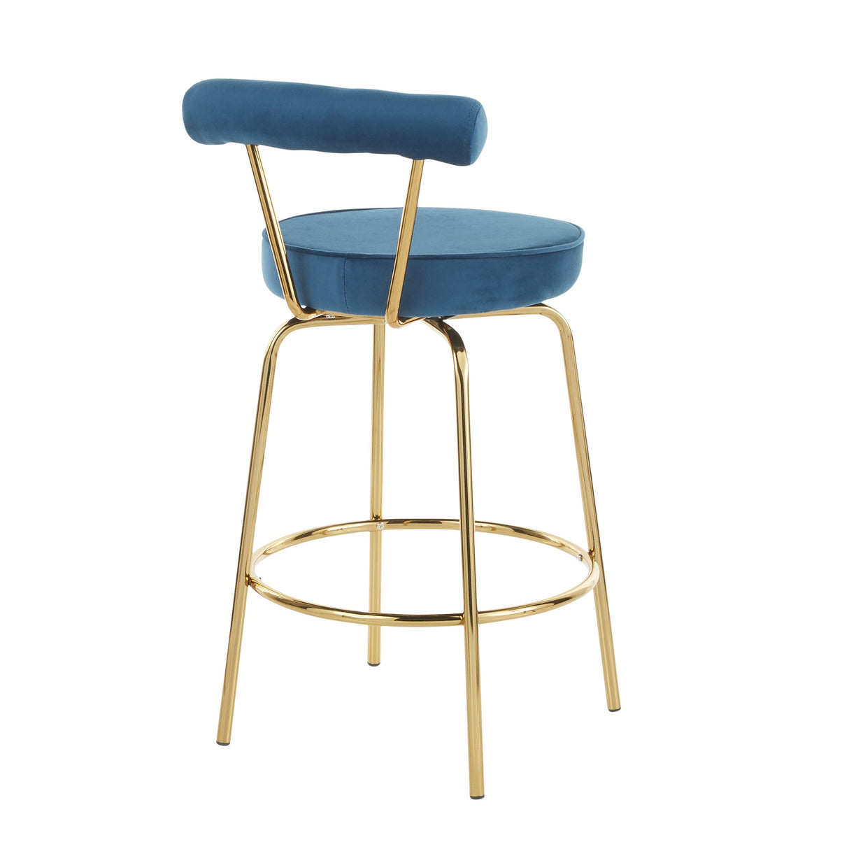 Rhonda Glam Counter Stool in Gold Metal and Blue Velvet by LumiSource - Set of 2
