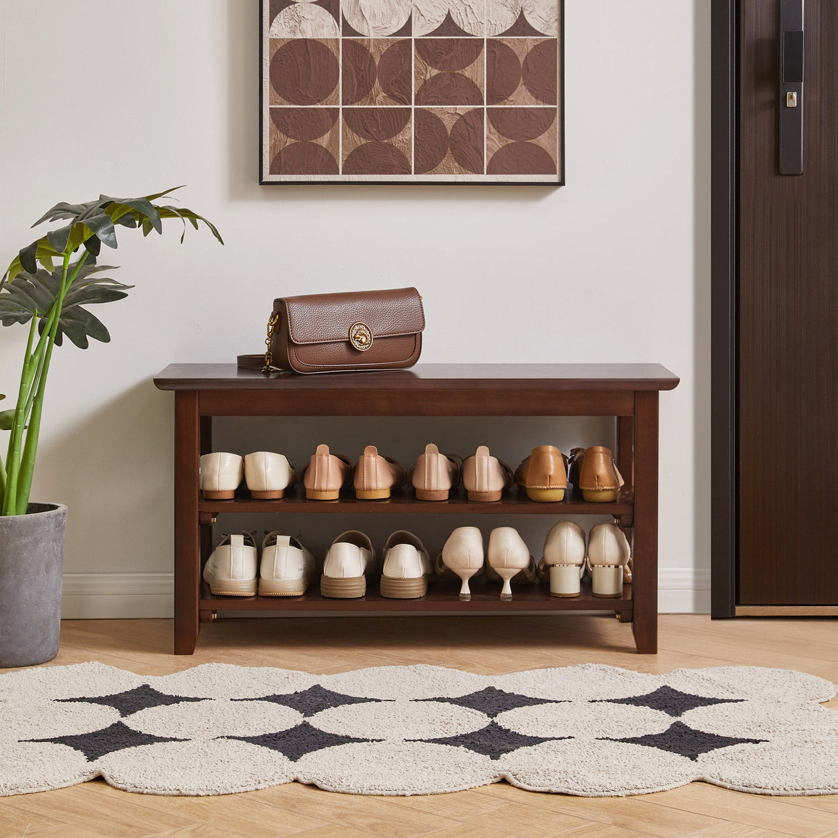 2-Tier Solid Wood Shoe Bench