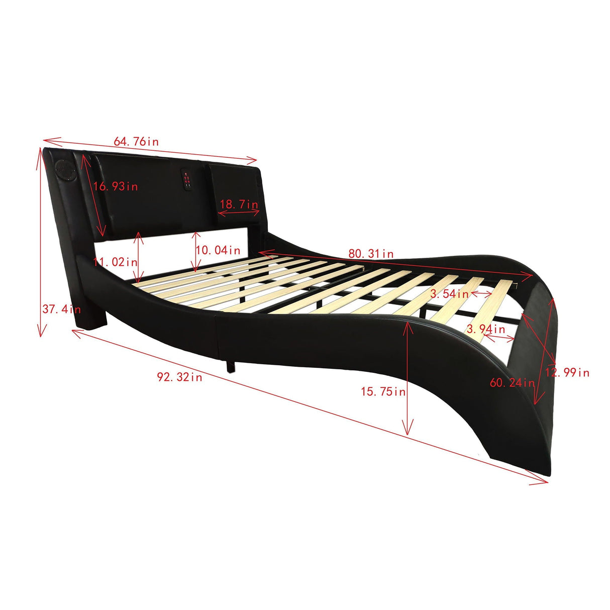 Platform Bed Frame With LED Lighting, tooth Music, Vibration Massage