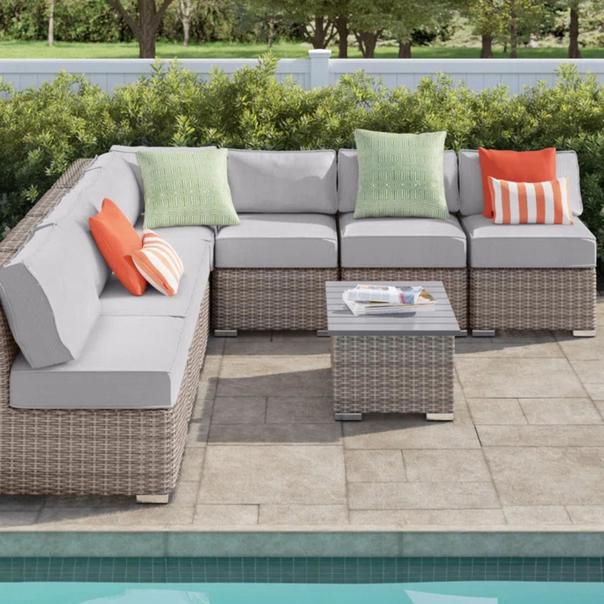 Wicker Sectional Sofa With Cushions And Table