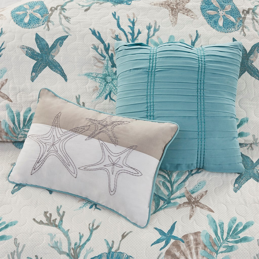 Aqua Cotton Sateen Quilt Set with Throw Pillows - King/Cal King