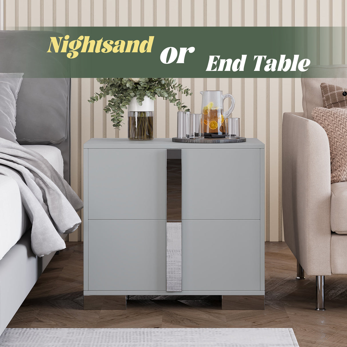 Modern End Table with Drawers