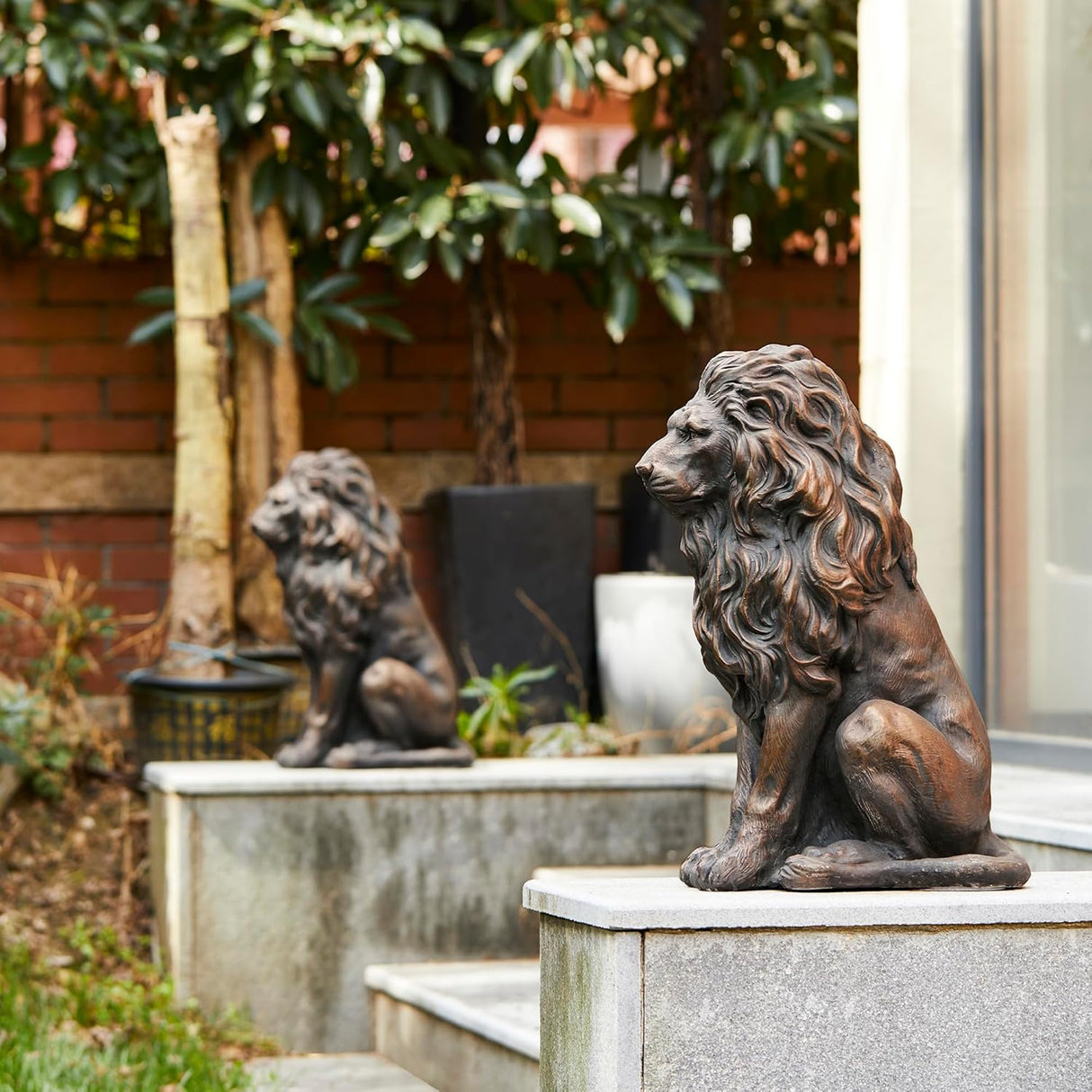 20.5" Lion Statue - Resin Outdoor Guardian Sculpture