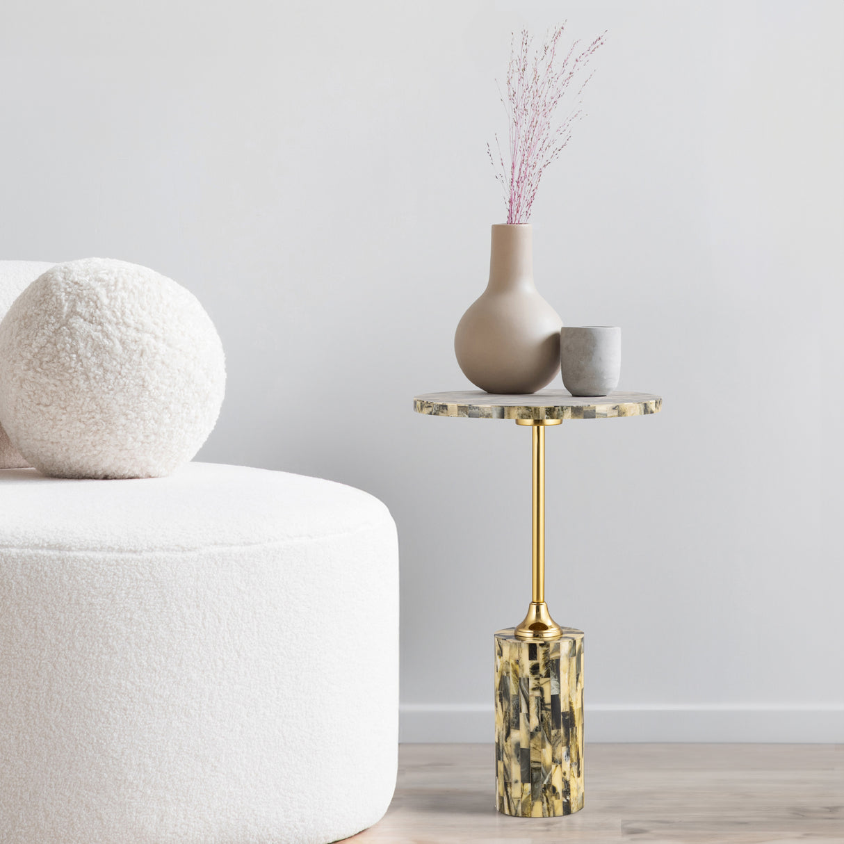 Hedda-Contemporary-Glam-Metal/Resin-Faux-Stone-Round-End-Table-Accent-Tables