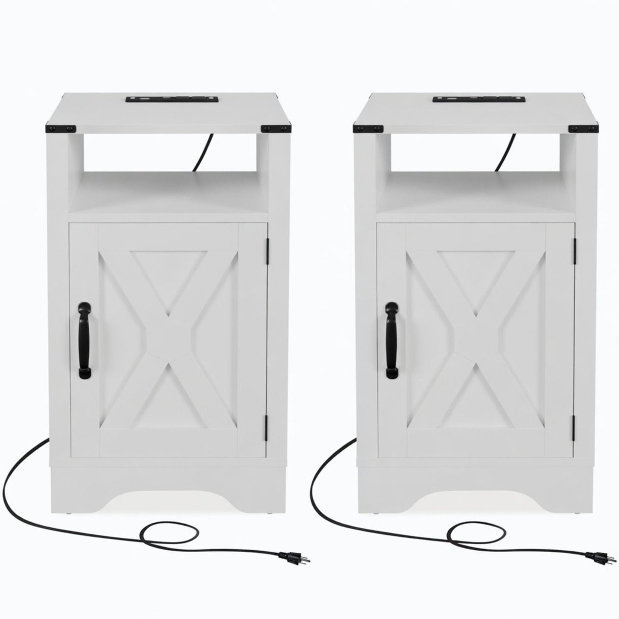 Farmhouse Nightstand, Charging Station & Storage
