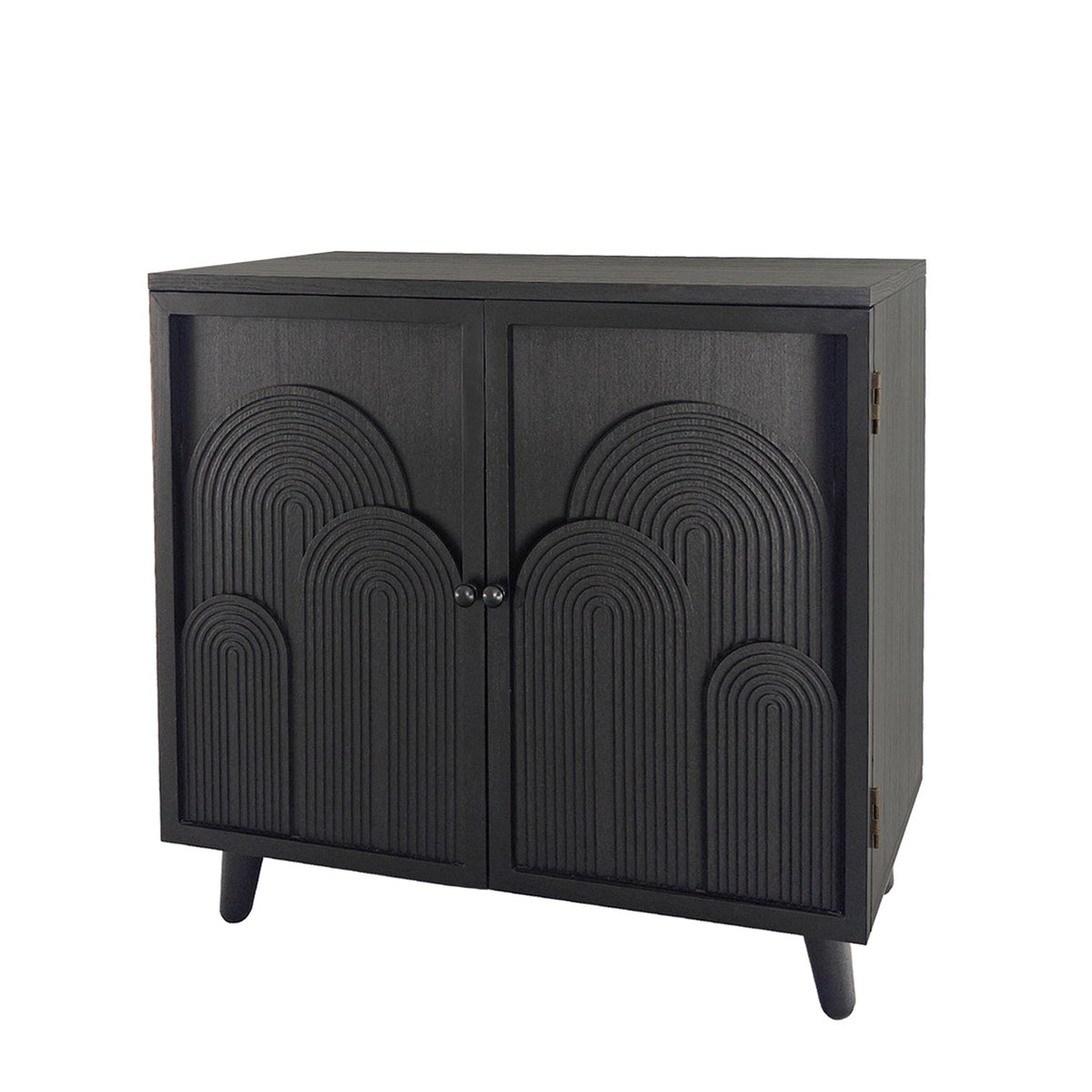 Modern Black Wood Storage Cabinet with Embossed Door