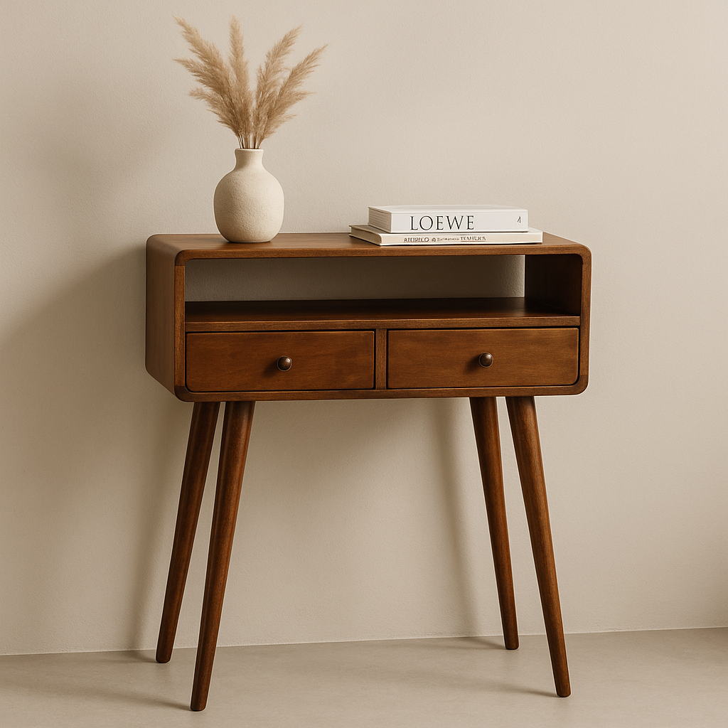 Solid Wood Mini Console Table, 2 Drawers, 1 Open Slot