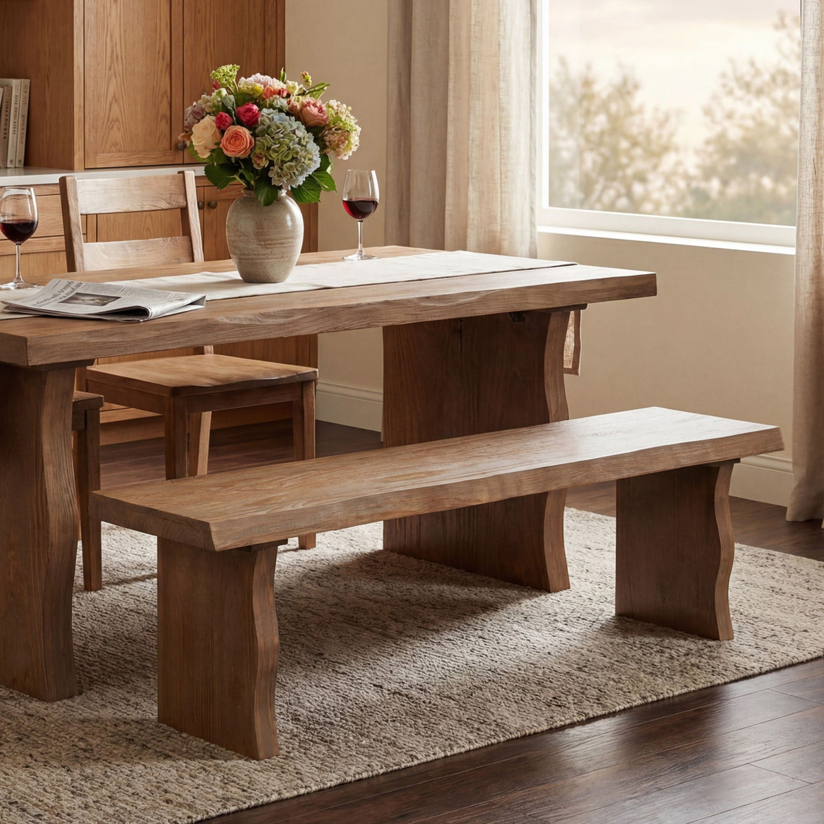 Indoor Dining Bench, Fits 3 People - Pine