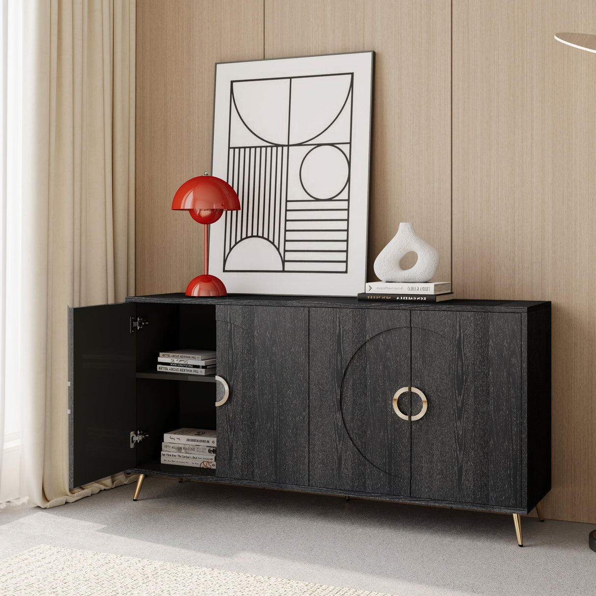Modern Lacquered 4 Door Wooden Cabinet